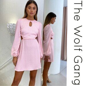 The Wolf Gang Levisa Keyhole Mini Dress Pink Check Cutout Long Sleeve NWT Size M